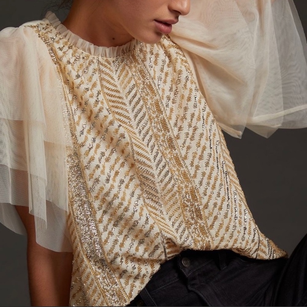 Anthropologie Gold Sequins Top